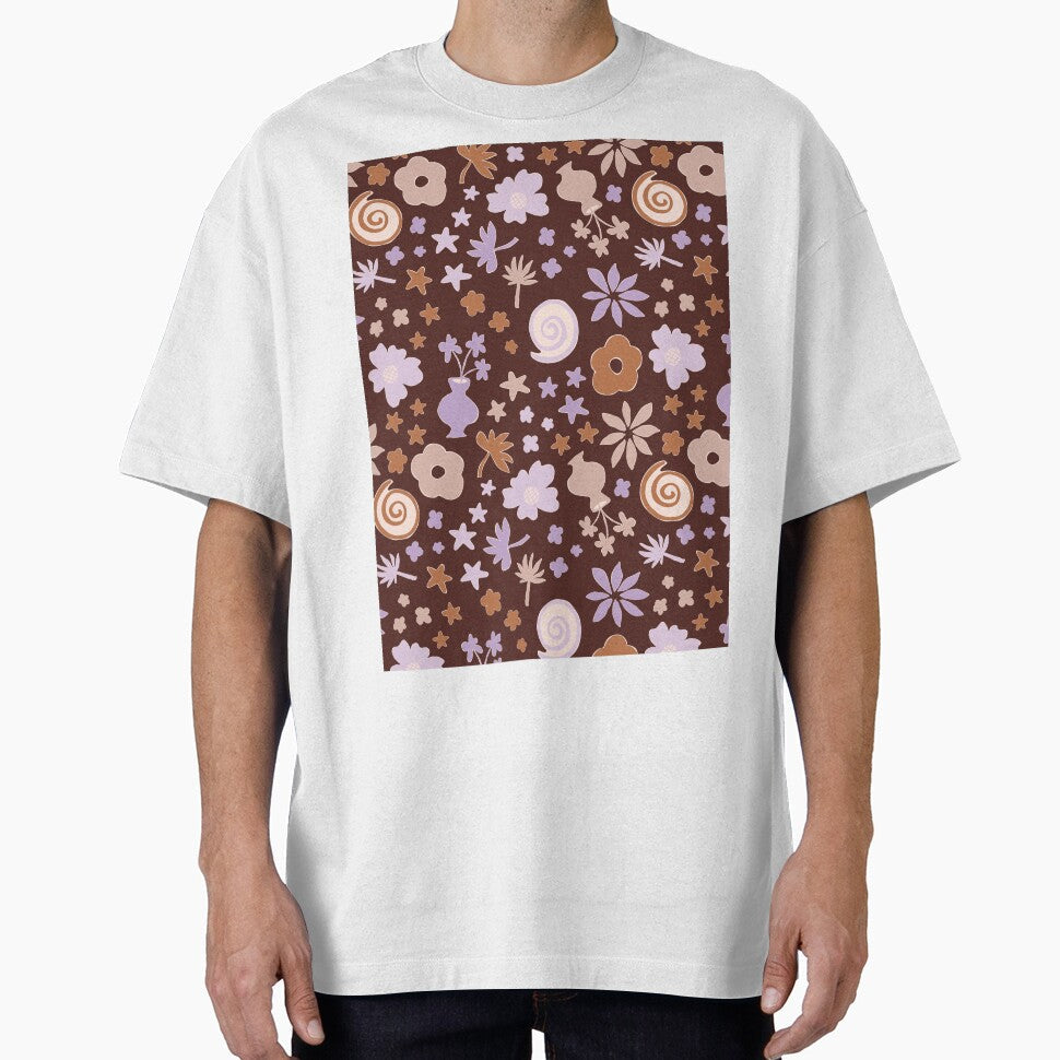 Boho Pastel Lilac Purple Beige Brown Flower Pattern - Adult & Kids T-Shirts, Sweatshirts & Hoodies apparel design preview 1