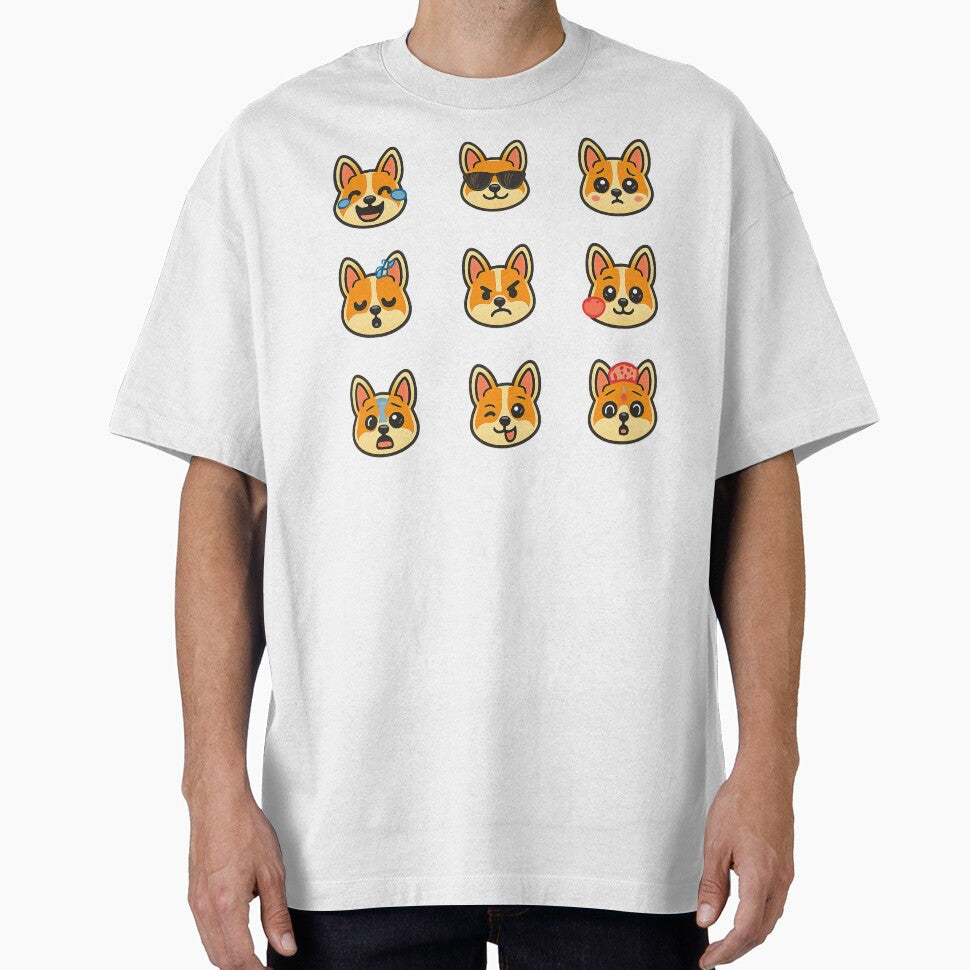 Cute Kawaii Corgi Emoji Set 1, by graphic-genie - Adult & Kids T-Shirts, Sweatshirts & Hoodies apparel design preview 1