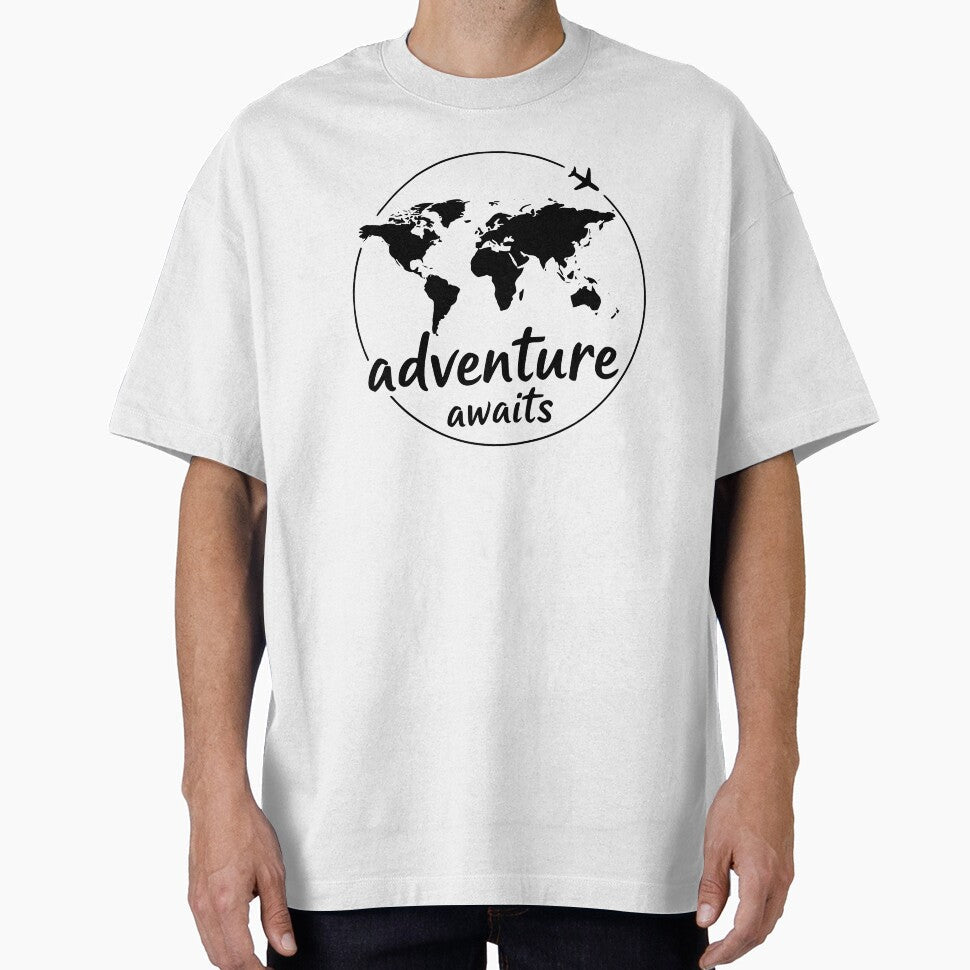 Adventure Awaits Travel World Map Airplane Design by - Adult & Kids T-Shirts, Sweatshirts & Hoodies apparel design preview 1