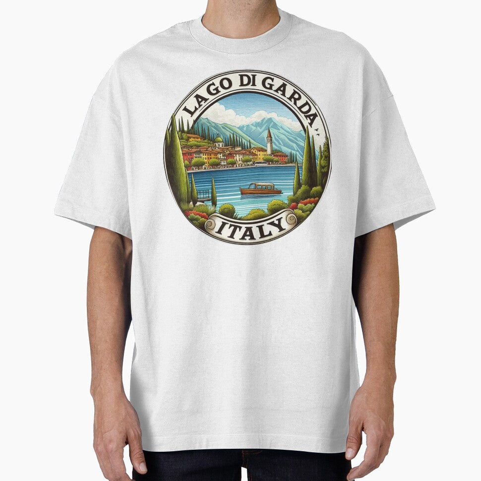 Lake Garda Italy Travel Art by clintang - Adult & Kids T-Shirts, Sweatshirts & Hoodies apparel design preview 1