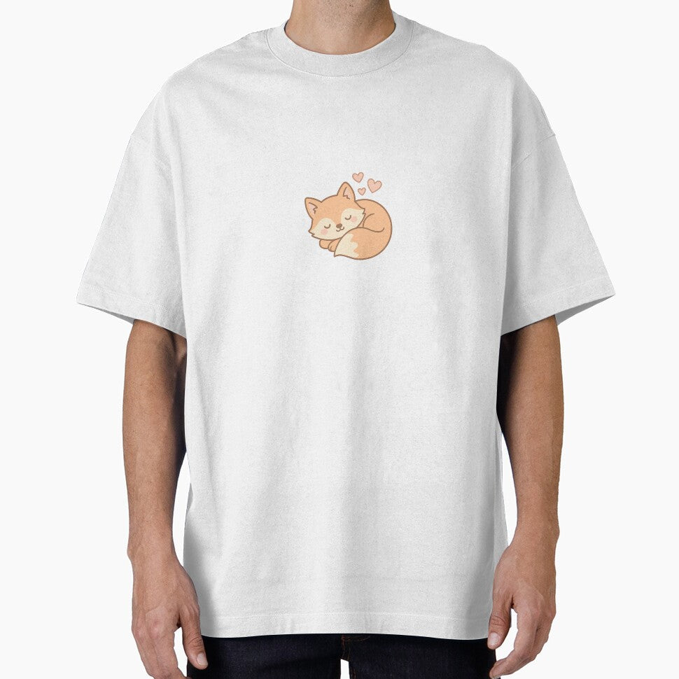 Sleeping fox with hearts Kawaii animal stickers by - Adult & Kids T-Shirts, Sweatshirts & Hoodies apparel design preview 1