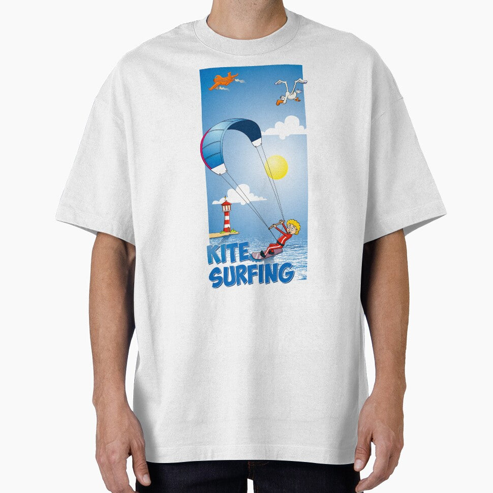 Funny kitesurfing cartoon style illustration by Stef - Adult & Kids T-Shirts, Sweatshirts & Hoodies apparel design preview 1