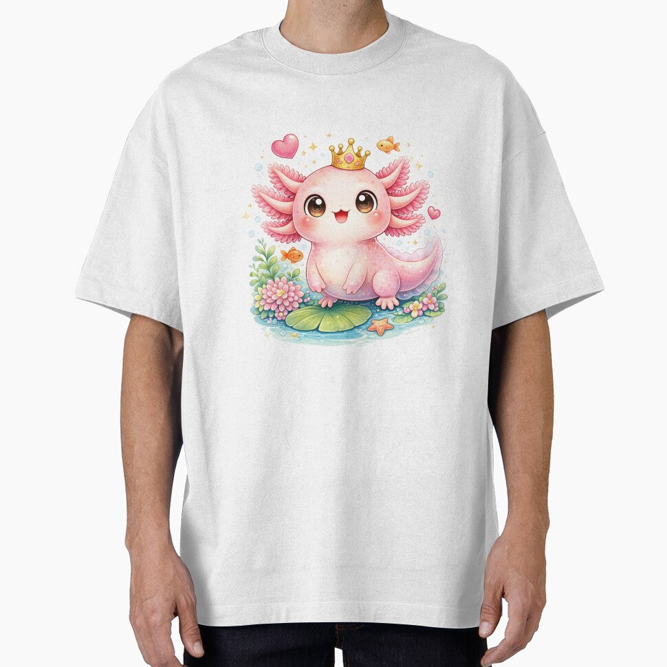 Cute Axolotl With Crown Kawaii Design by Seculinator - Adult & Kids T-Shirts, Sweatshirts & Hoodies apparel design preview 1