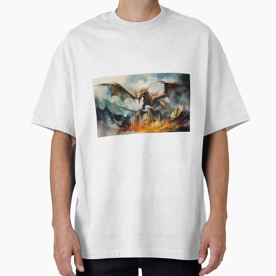 Dark Fantasy Watercolor Dragon Fire Scorched Earth by - Adult & Kids T-Shirts, Sweatshirts & Hoodies apparel design preview 1