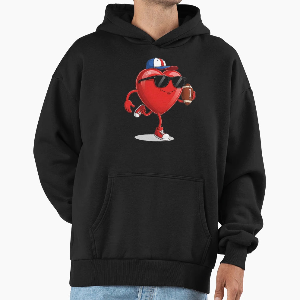 Heart Play Football Valentines Day Hoodie - Novelty Apparel for Adults - T-Shirt, Sweatshirt, Hoodie