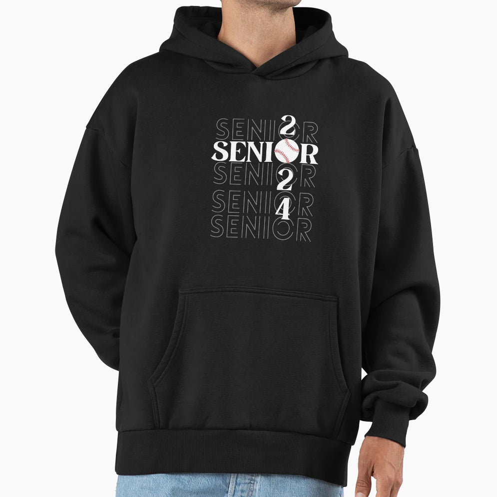 Baseball Player Graduation 2024 Senior Hoodie - Minimalist Print for Adults - T-Shirt, Sweatshirt, Hoodie
