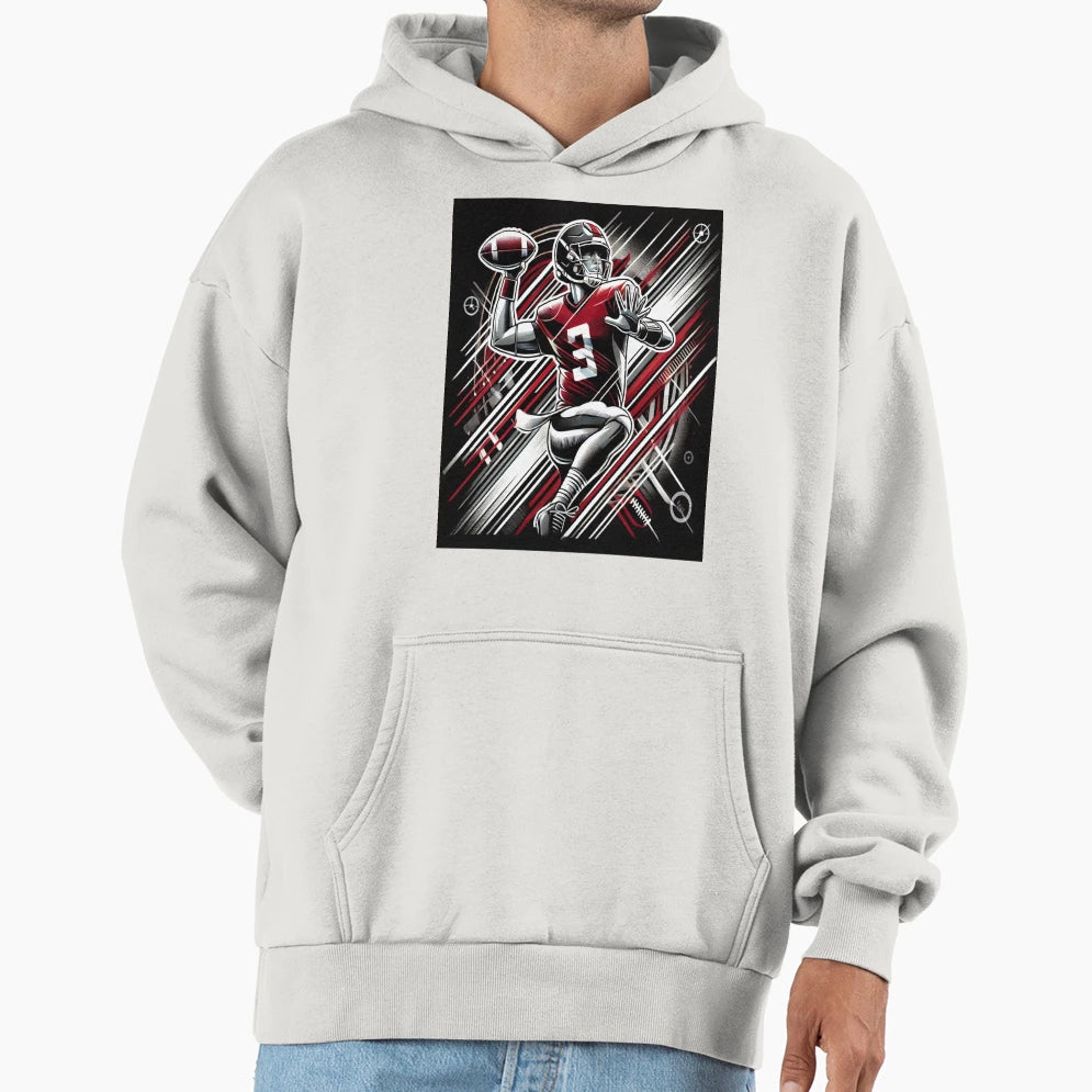 Dynamic Football Quarterback Art Hoodie - Graphic Print Men Women - T-Shirt, Sweatshirt, Hoodie