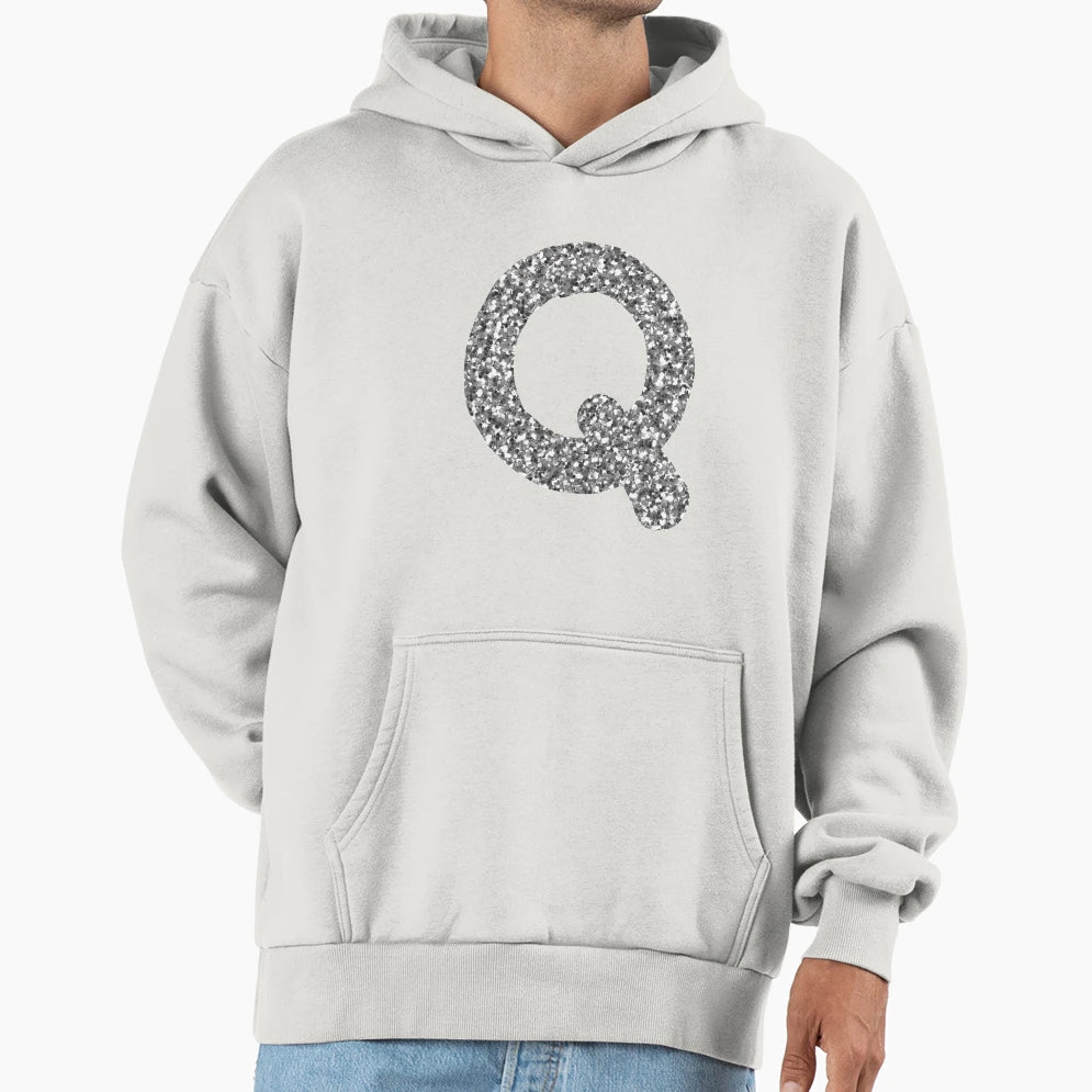 Silver Alphabet Q Hoodie - Aesthetic Graphic Unisex - T-Shirt, Sweatshirt, Hoodie