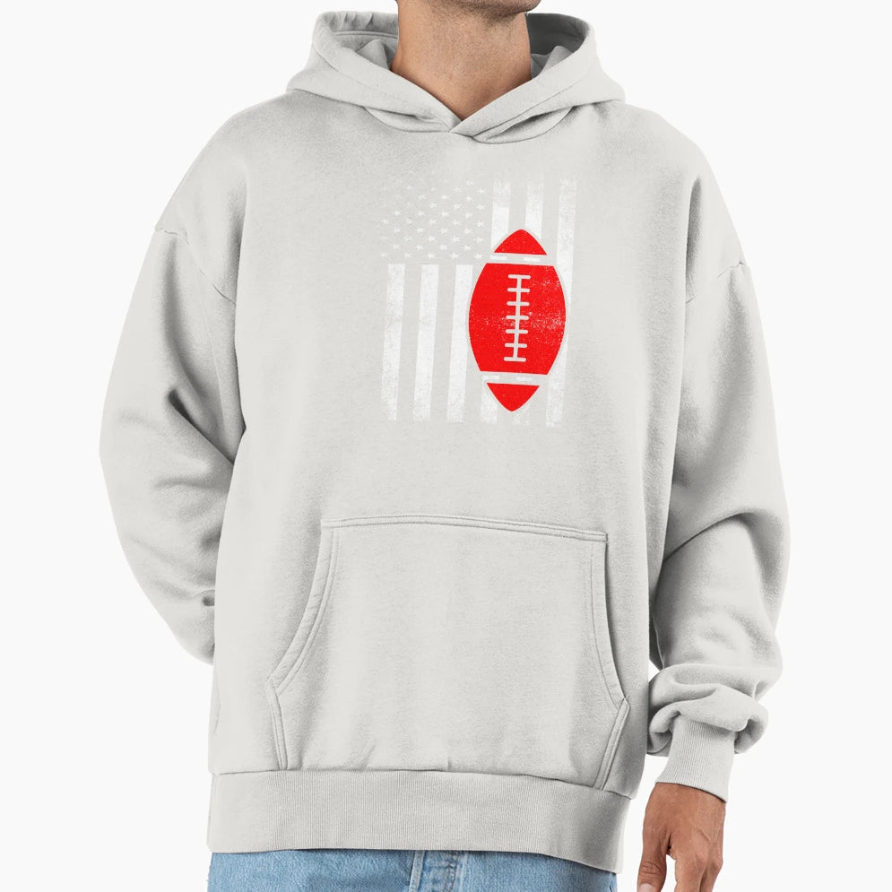 American Flag Red Football Hoodie - Casual Everyday Wear for Adults - T-Shirt, Sweatshirt, Hoodie