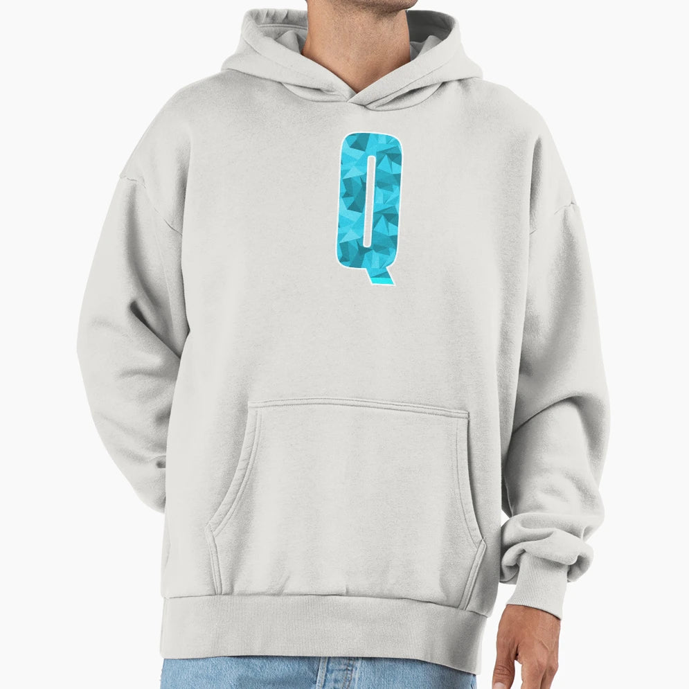 Letter Q Monogram Letter Art Cyan Blue Hoodie - Novelty Apparel Unisex - T-Shirt, Sweatshirt, Hoodie