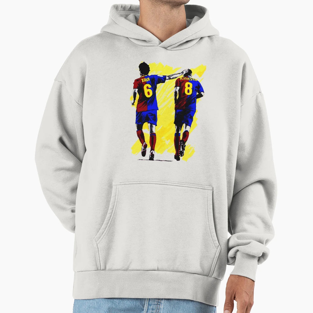 Xavi And Iniesta Midfield Barcelona Hoodie - Aesthetic Graphic for Adults - T-Shirt, Sweatshirt, Hoodie