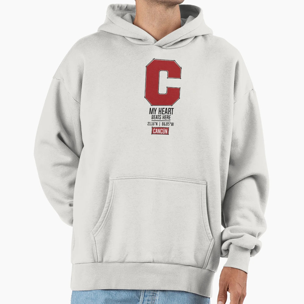 Cancun My Heart Beats Here White Hoodie - Fun Novelty Design Men Women - T-Shirt, Sweatshirt, Hoodie