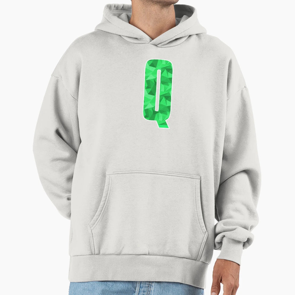 Letter Q Monogram Letter Art Green Hoodie - Graphic Print for Adults - T-Shirt, Sweatshirt, Hoodie
