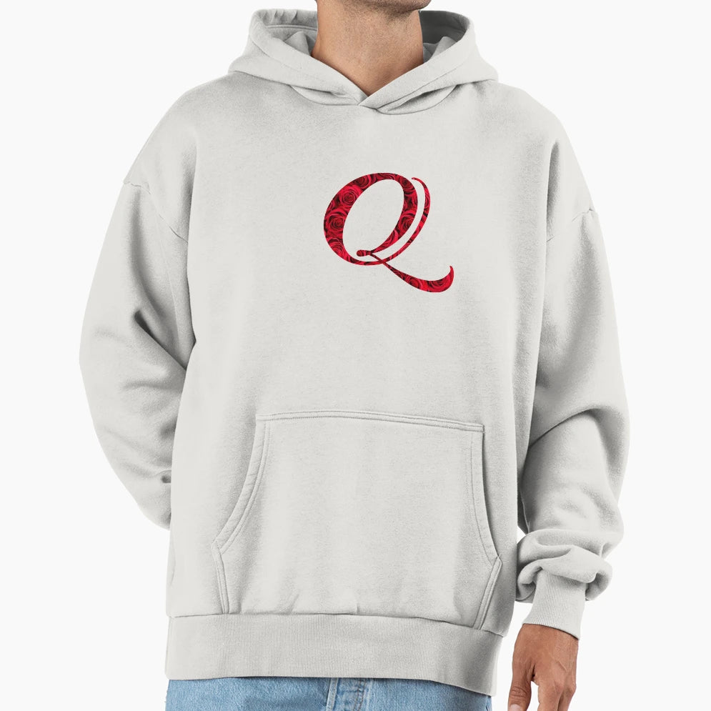 Letter Q Red Rose Hoodie - Fun Novelty Design Men Women - T-Shirt, Sweatshirt, Hoodie