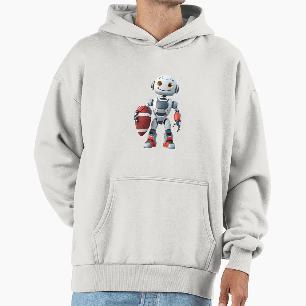 Smiling Robot Football Futuristic Ai Hoodie - Minimalist Print for Adults - T-Shirt, Sweatshirt, Hoodie