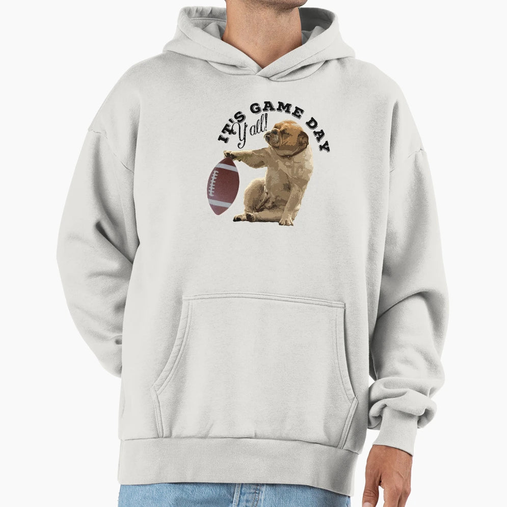 Bulldog Football Game Day English Bulldog Hoodie - Graphic Print Men Women - T-Shirt, Sweatshirt, Hoodie