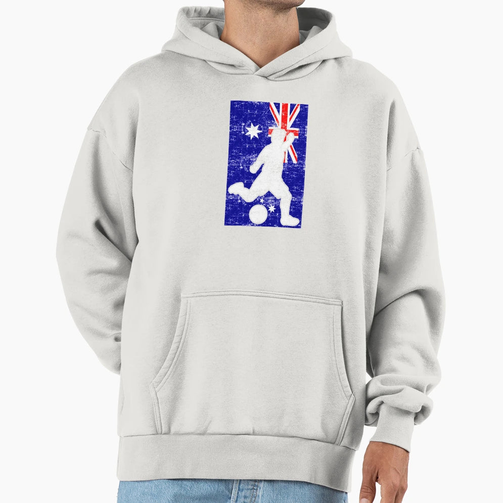 Australia Flag Soccer Player Hoodie - Minimalist Print for Adults - T-Shirt, Sweatshirt, Hoodie