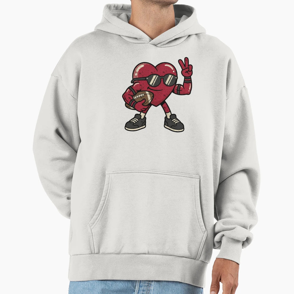 Heart Playing Football Valentine Hoodie - Aesthetic Graphic for Adults - T-Shirt, Sweatshirt, Hoodie