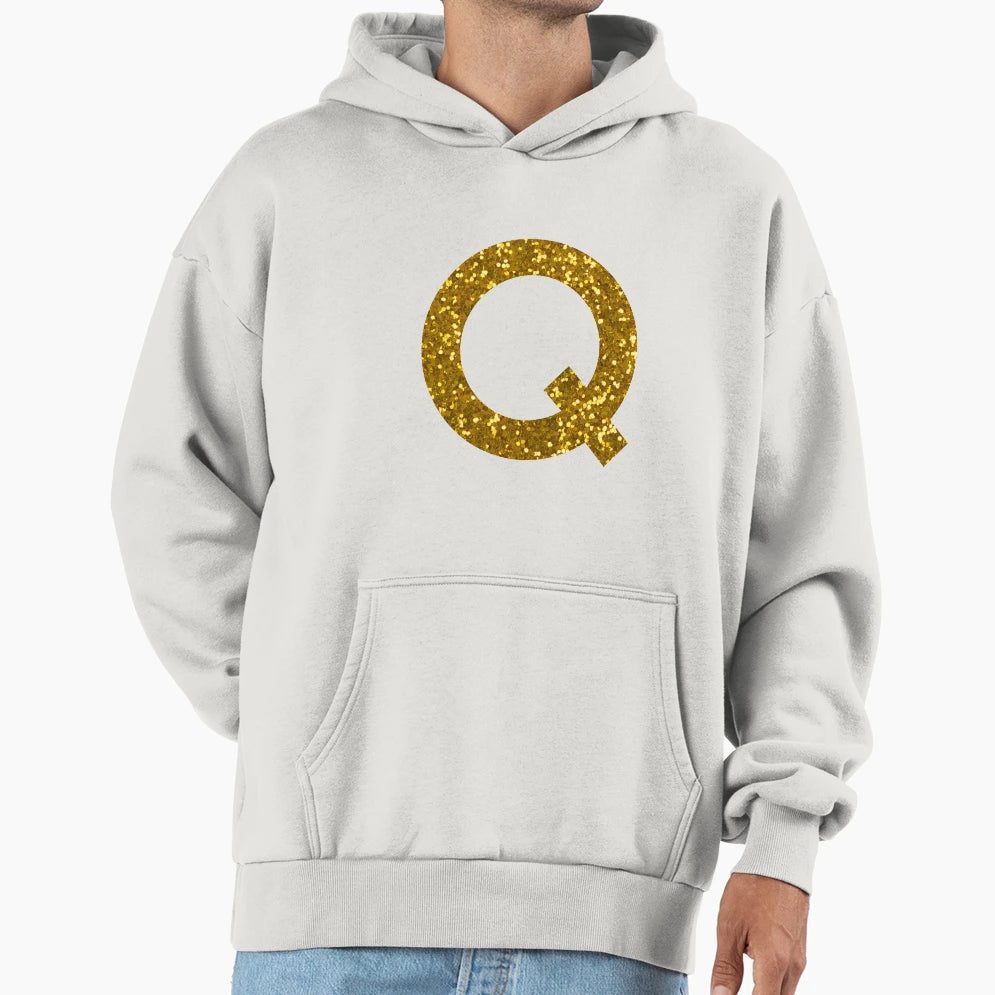 Gold Letter Q Gold Glitter Hoodie - Fun Novelty Design Unisex - T-Shirt, Sweatshirt, Hoodie