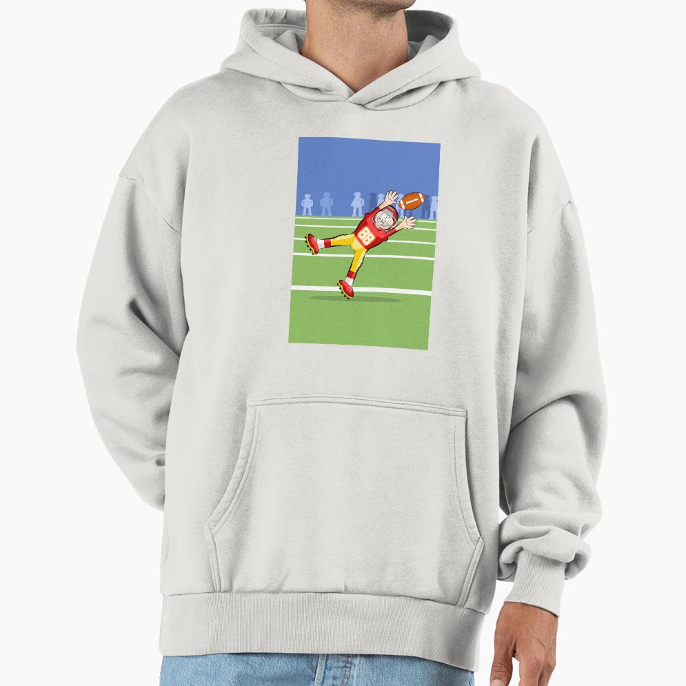 American Football Player Catching Ball Hoodie - Graphic Print for Adults - T-Shirt, Sweatshirt, Hoodie