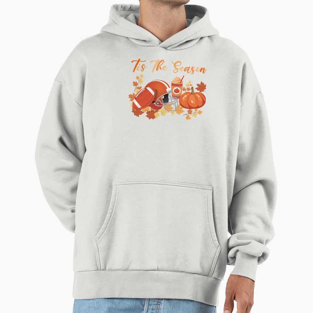 Pumpkin Tis Season Football Leaf Hoodie - Aesthetic Graphic for Adults - T-Shirt, Sweatshirt, Hoodie
