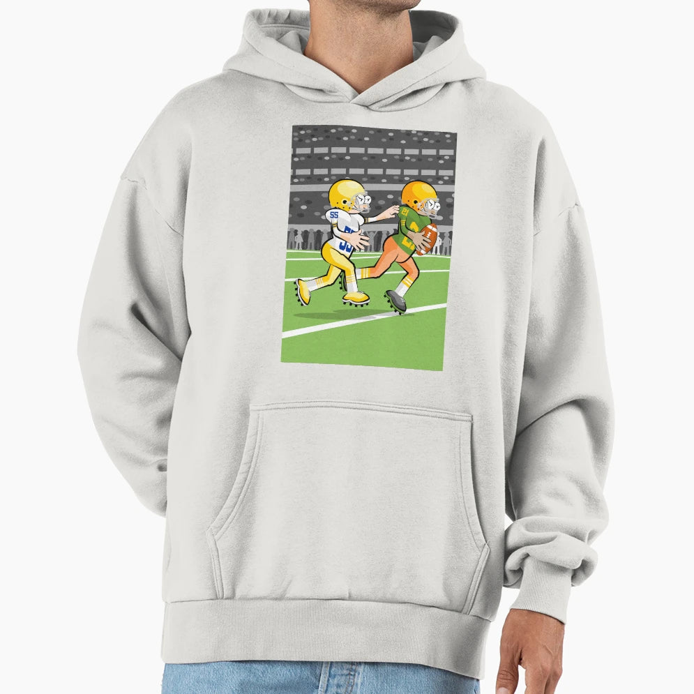 American Football Player Escapes Ball His Hoodie - Trendy Graphic Unisex - T-Shirt, Sweatshirt, Hoodie