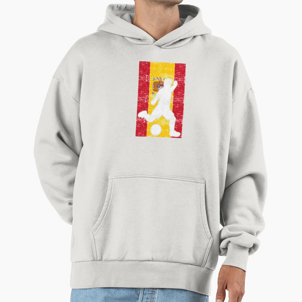 Spain Flag Soccer Player Hoodie - Novelty Apparel for Adults - T-Shirt, Sweatshirt, Hoodie