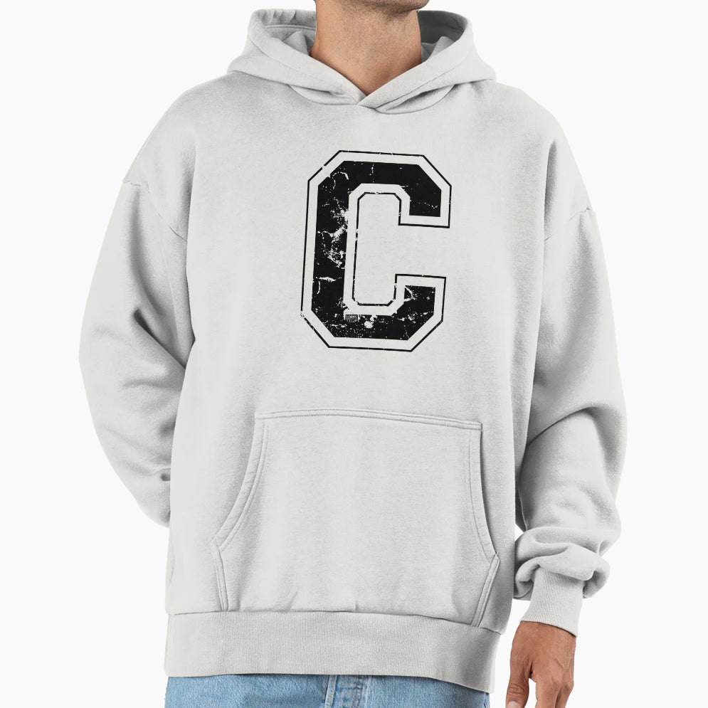 Initial Letter C Black Jersey Hoodie - Fun Novelty Design for Adults - T-Shirt, Sweatshirt, Hoodie