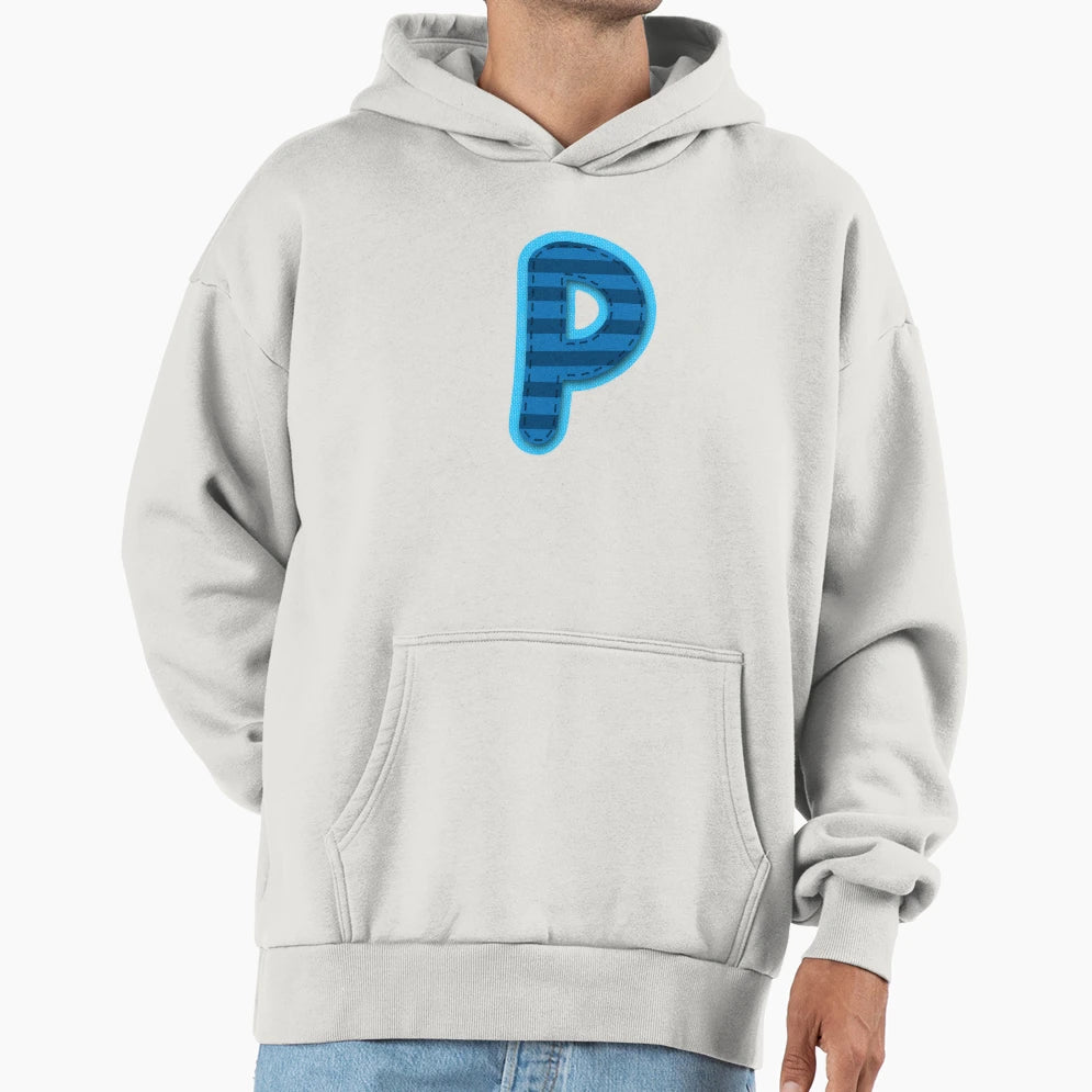 Fabric Alphabet Letter P Hoodie - Unique Graphic Unisex - T-Shirt, Sweatshirt, Hoodie