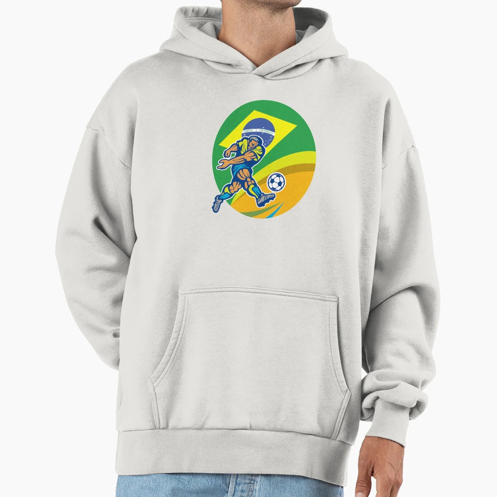 Brazil Soccer Football Player Kicking Hoodie - Graphic Print for Adults - T-Shirt, Sweatshirt, Hoodie