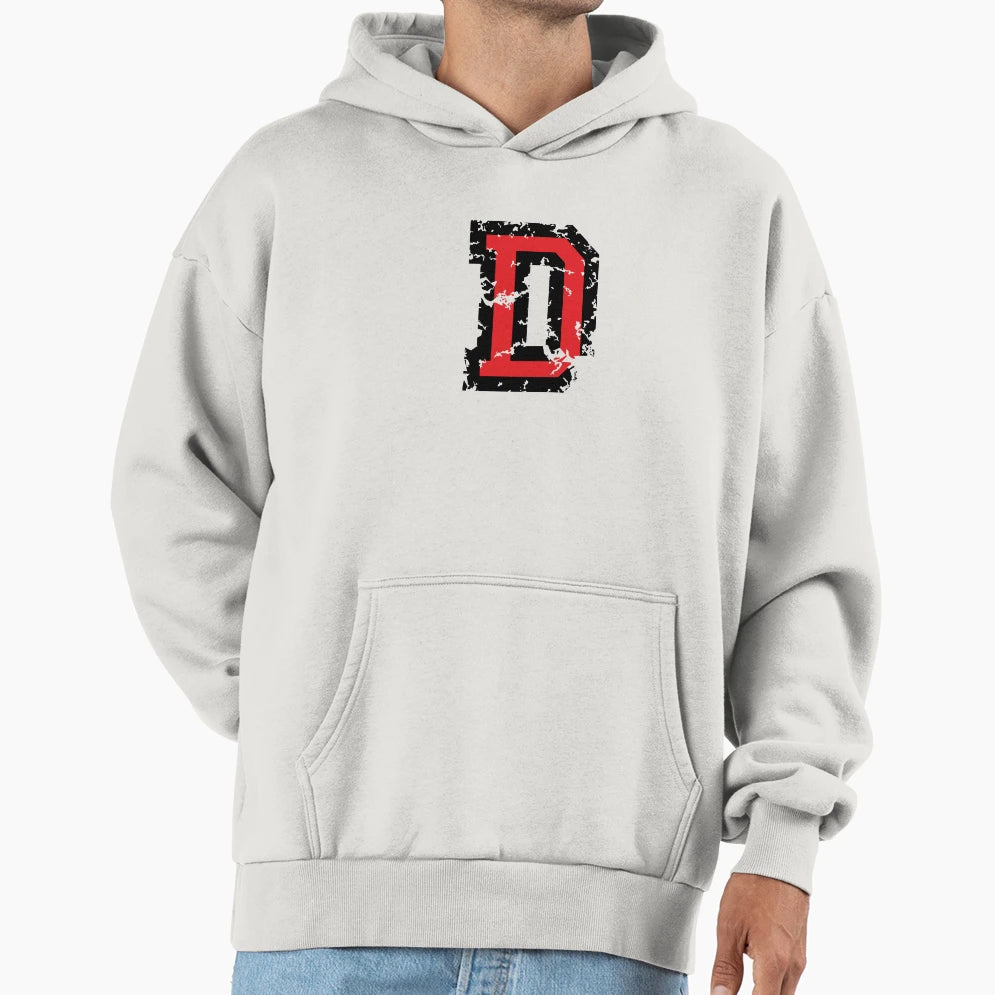 Letter D Distressed Two Color Black Hoodie - Casual Everyday Wear Unisex - T-Shirt, Sweatshirt, Hoodie