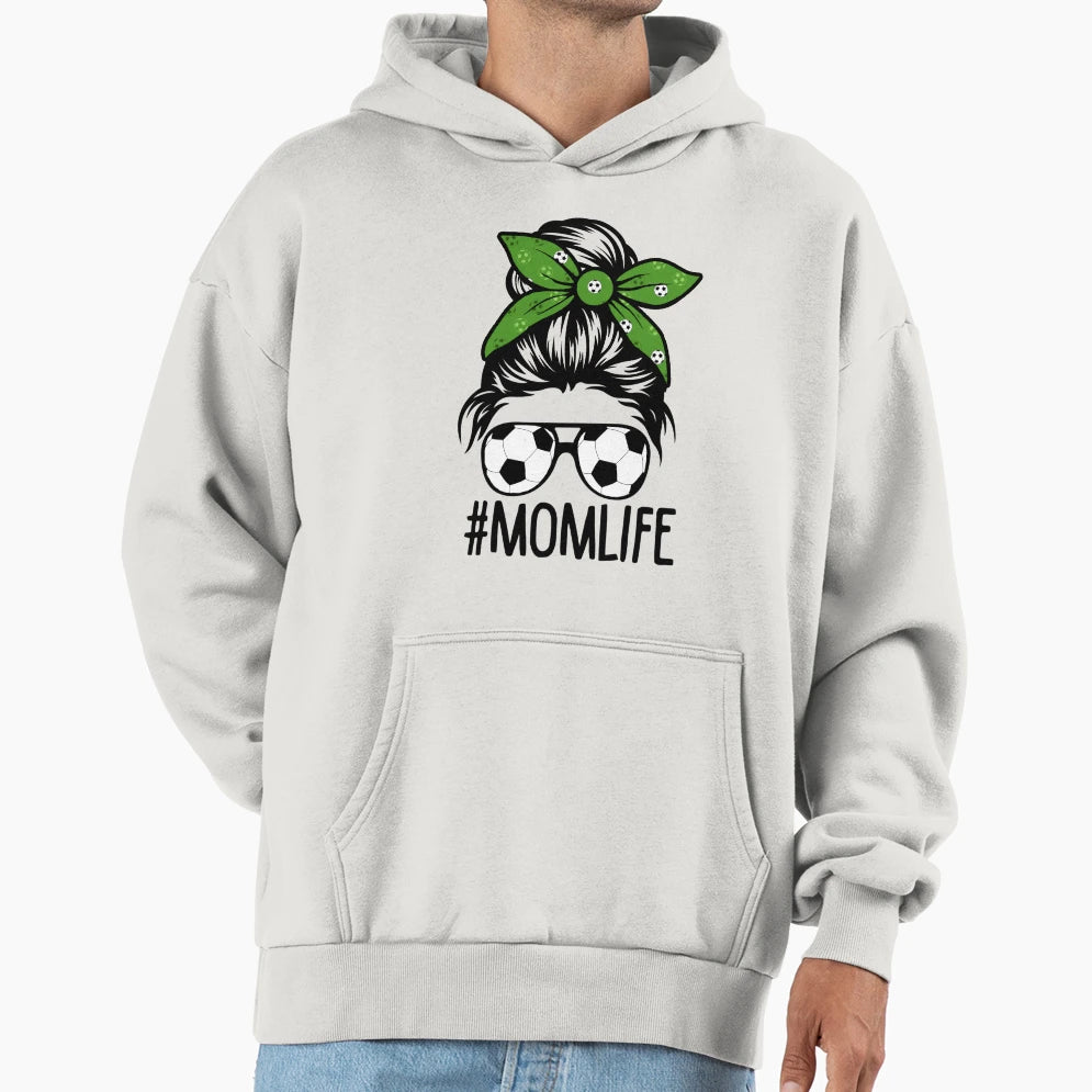 Mom Life Football Mothers Day Messy Bun Hoodie - Custom Art Print Men Women - T-Shirt, Sweatshirt, Hoodie