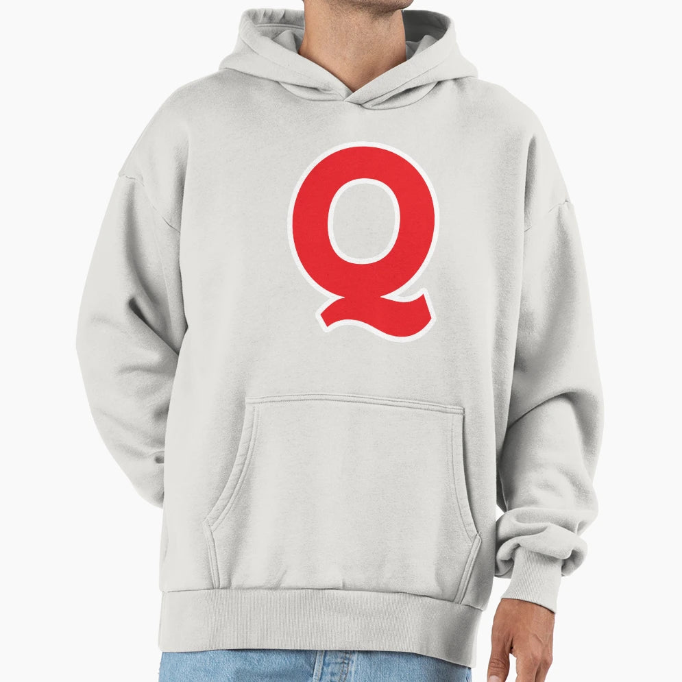 Q Initial Letter Q Red And White Hoodie - Aesthetic Graphic for Adults - T-Shirt, Sweatshirt, Hoodie