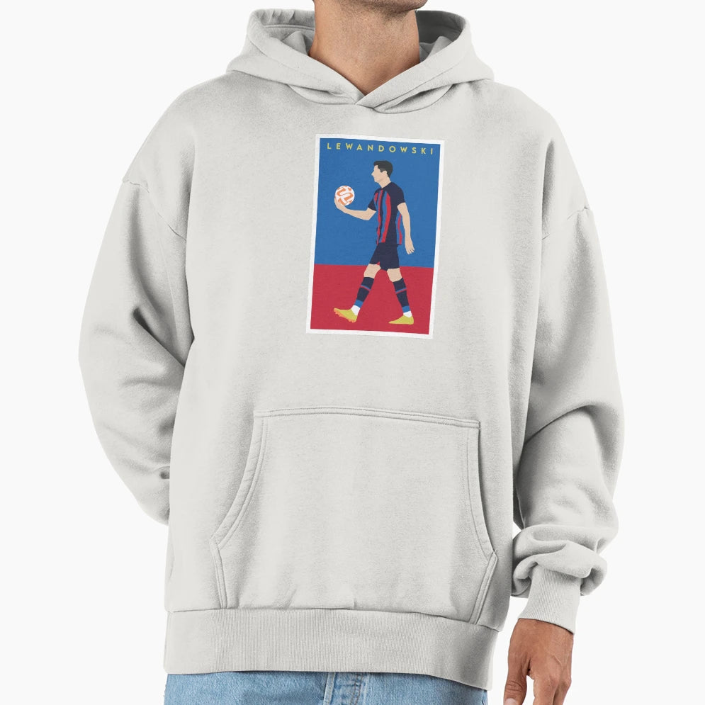 Lewandowski Barcelona Hoodie - Minimalist Print for Adults - T-Shirt, Sweatshirt, Hoodie