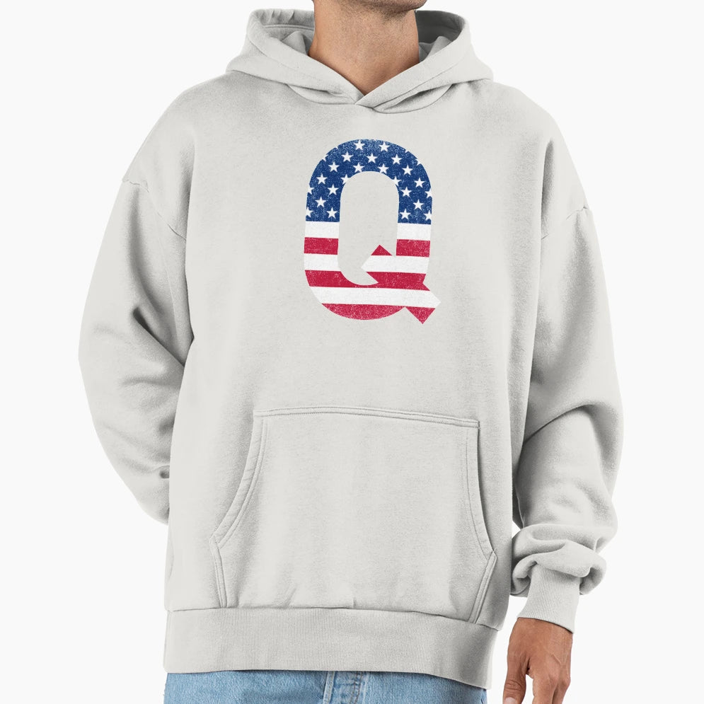 Letter Q Capital Alphabet American Hoodie - Aesthetic Graphic Men Women - T-Shirt, Sweatshirt, Hoodie