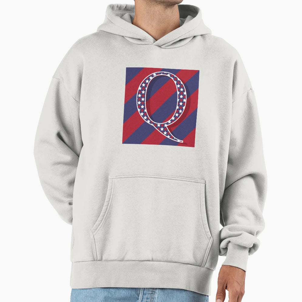 Letter Q Americana Old Glory Red And Blue Hoodie - Graphic Print Men Women - T-Shirt, Sweatshirt, Hoodie