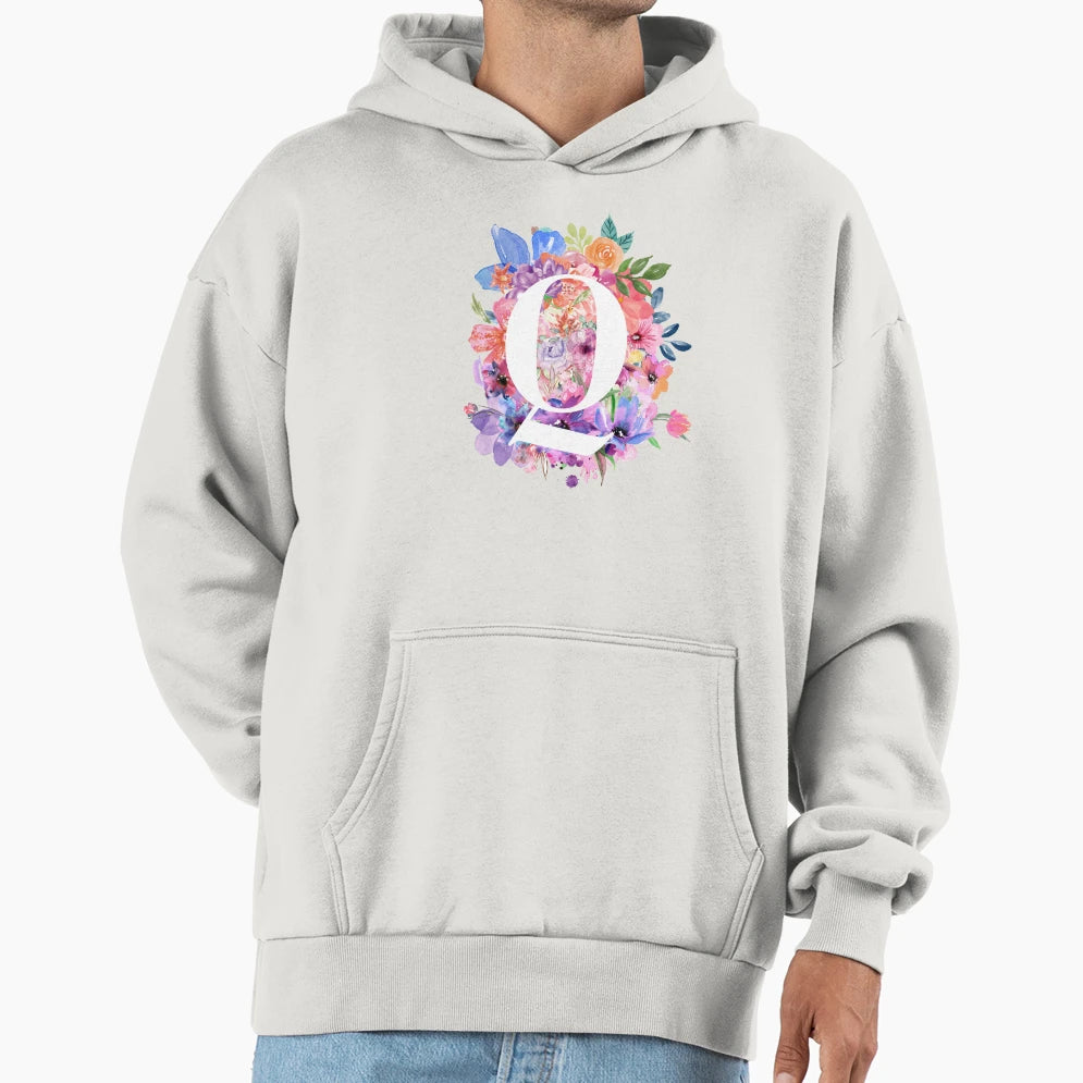 Floral Q Hoodie - Unique Graphic Unisex - T-Shirt, Sweatshirt, Hoodie