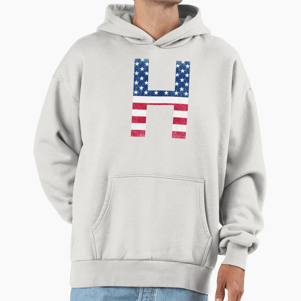 Letter H Capital Alphabet American Flag Hoodie - Trendy Graphic for Adults - T-Shirt, Sweatshirt, Hoodie