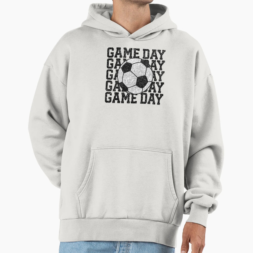 Game Day Silver Glitter Soccer Ball Hoodie - Trendy Graphic Unisex - T-Shirt, Sweatshirt, Hoodie