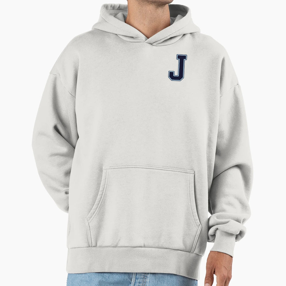 Navy Blue Letter J Initial Monogram Hoodie - Novelty Apparel Men Women - T-Shirt, Sweatshirt, Hoodie