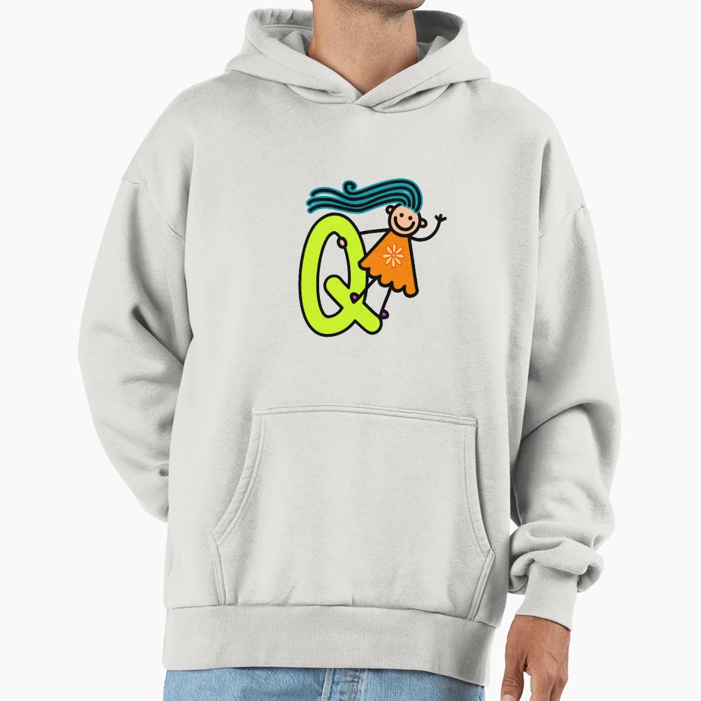 Letter Q Alphabet Colorful Cartoon Hoodie - Minimalist Print Men Women - T-Shirt, Sweatshirt, Hoodie