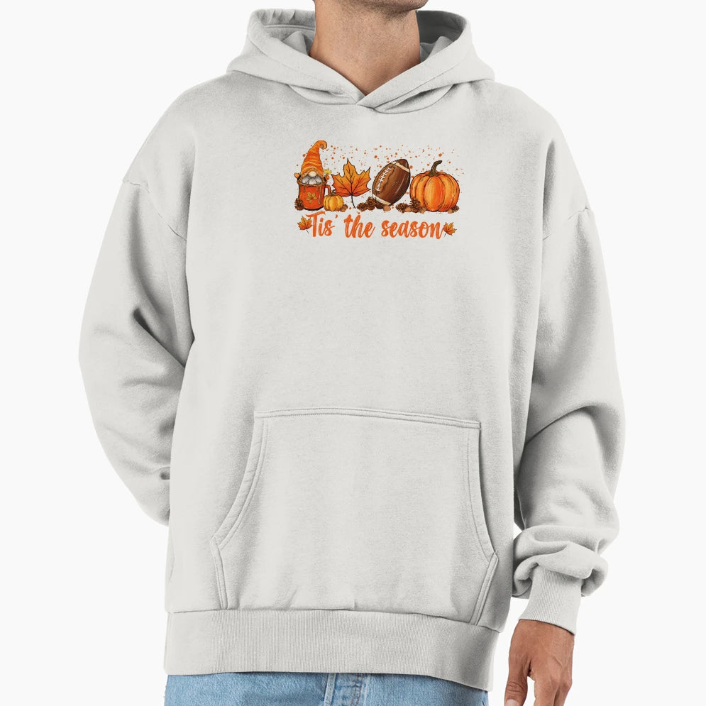 Autumn Tis Season Gnomes Football Pumpkin Hoodie - Graphic Print Men Women - T-Shirt, Sweatshirt, Hoodie