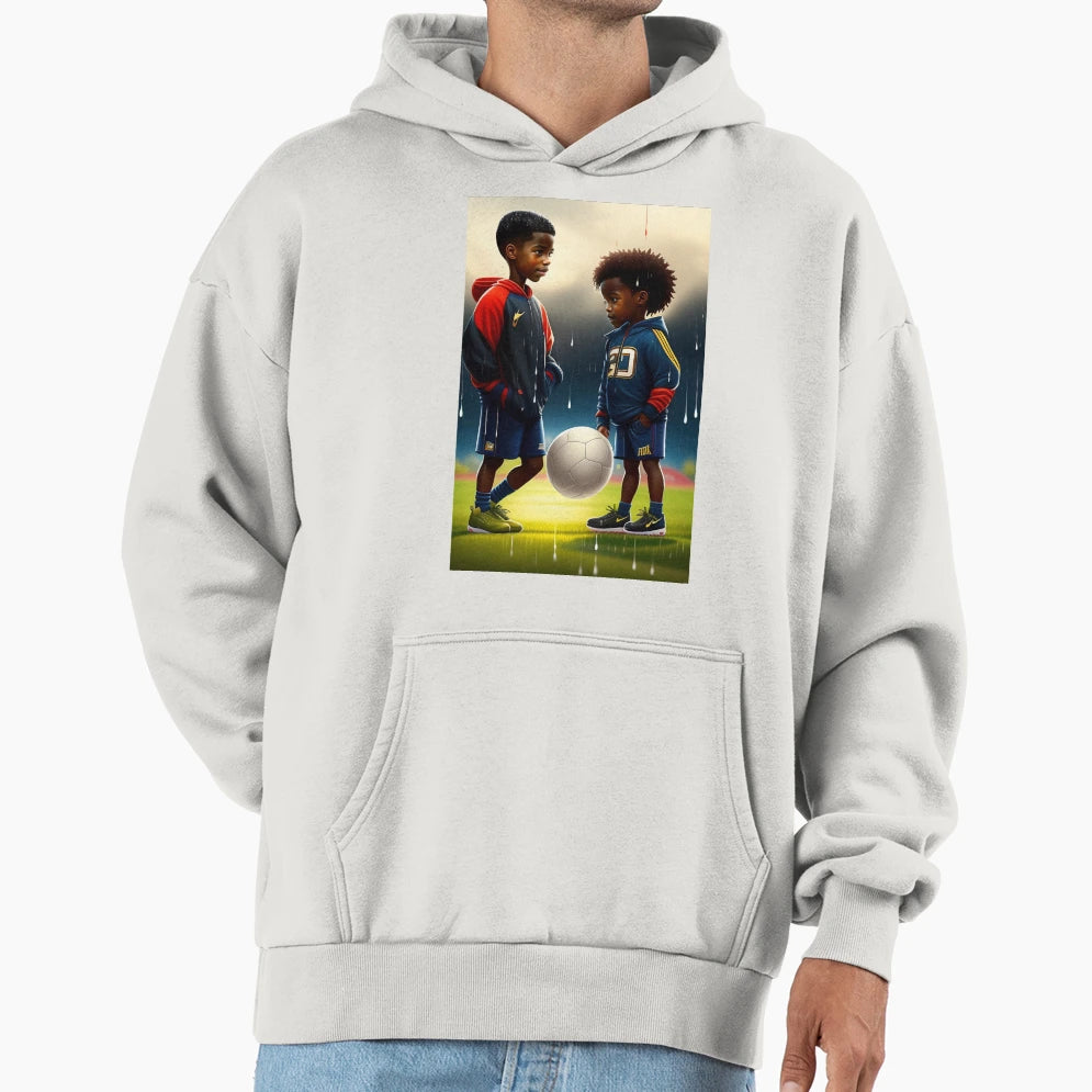 Black Brazilian Children Playing Ball Hoodie - Custom Art Print Men Women - T-Shirt, Sweatshirt, Hoodie