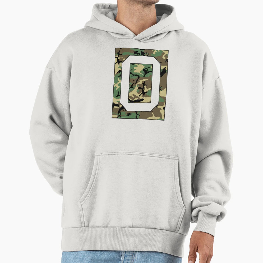 Letter O Military Camo Stencil Font Hoodie - Fun Novelty Design for Adults - T-Shirt, Sweatshirt, Hoodie