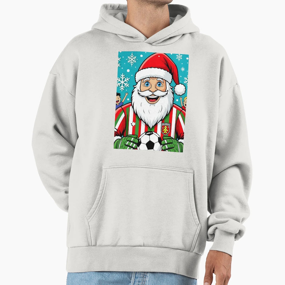 Santa Playing Soccer Football Hoodie - Novelty Apparel Men Women - T-Shirt, Sweatshirt, Hoodie