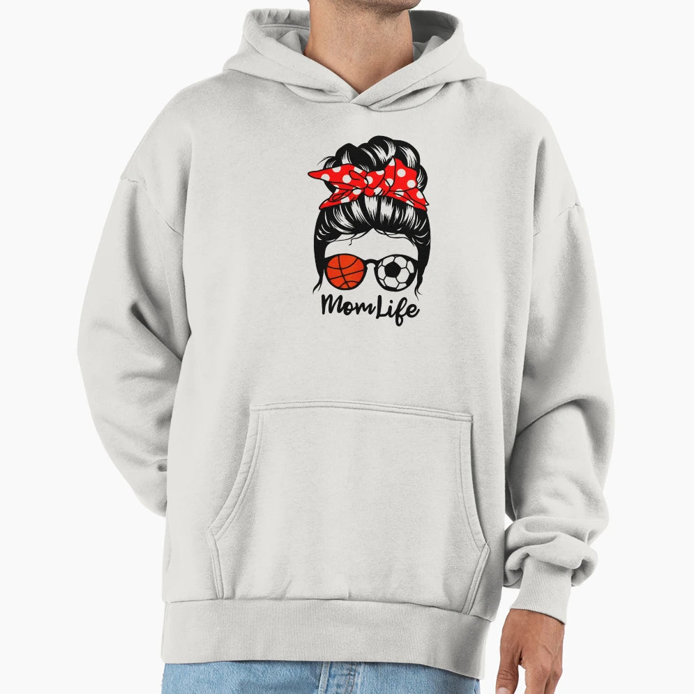 Mom Life Messy Bun Hair Funny Hoodie - Custom Art Print for Adults - T-Shirt, Sweatshirt, Hoodie