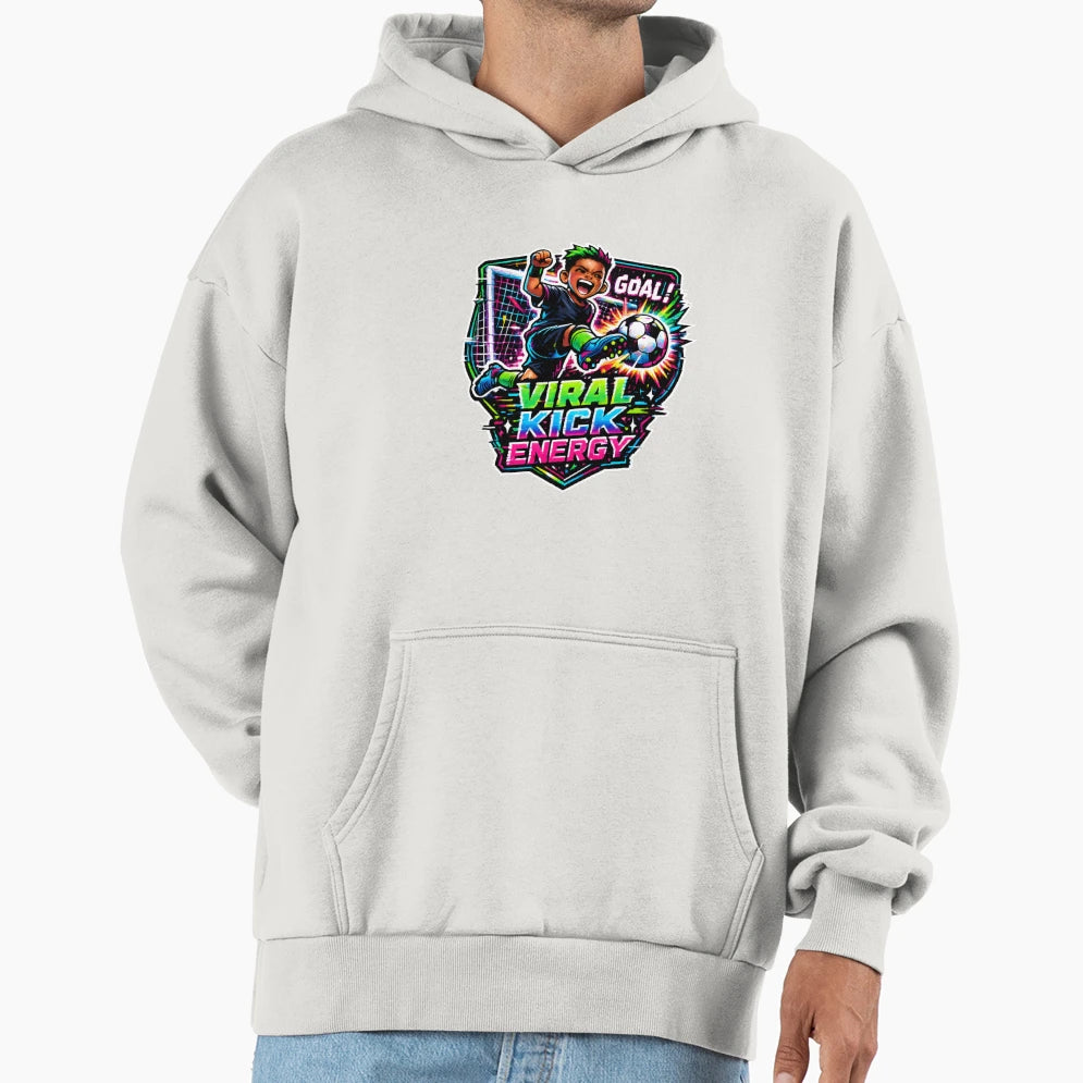 Viral Kick Energy Soccer Illustration Hoodie - Minimalist Print Unisex - T-Shirt, Sweatshirt, Hoodie