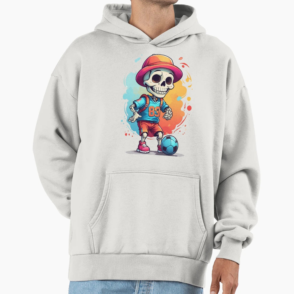 Cartoon Skull Playing Soccer Hoodie - Custom Art Print Men Women - T-Shirt, Sweatshirt, Hoodie