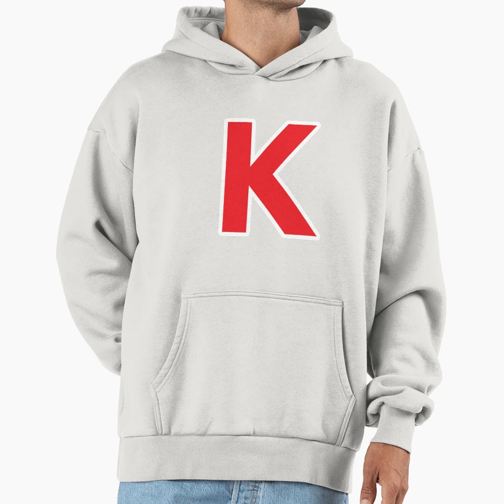 K Initial Letter K Red And White Hoodie - Custom Art Print Unisex - T-Shirt, Sweatshirt, Hoodie
