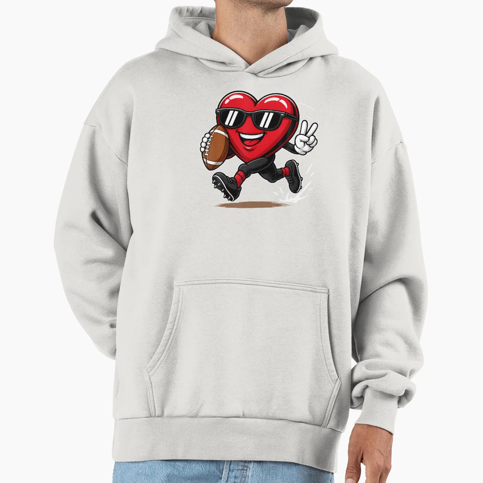 Funny Heart Playing Football Sports Hoodie - Unique Graphic for Adults - T-Shirt, Sweatshirt, Hoodie
